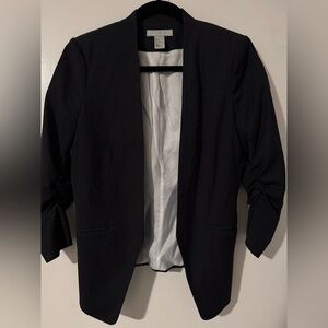 H & M Black Open-Front Textured Mini Dot Blazer Black & White Size 8 3/4 Sleeve